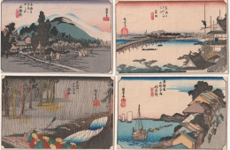 4 CP Illustrées Et Colorées De Paysages Japonais. - Colecciones Y Lotes