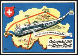 WERBUNG EISENBAHN ÖSTERREICH SCHWEIZ OSTERFAHRT 1957 DAS KLEINE BLATT GRAPHIK - Publicité