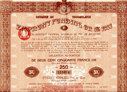 ROYAUME De YOUGOSLAVIE: 5% Emprunt Funding Or De 1933 - Banco & Caja De Ahorros