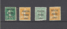PREOBLITERE - Série De 4 Timbres - Yvert 26  à 29 - Postes Paris 1921 - Semeuse - 1893-1947