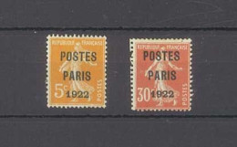 PREOBLITERE - Yvert 30 - 32 - Postes Paris 1922 -  5 Et 30 C. Semeuse Fond Plein - 1893-1947