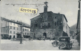 Marche-pesaro Urbino-cagli Piazza Vittorio Emanuele Veduta Palazzo Comunale Auto Epoca Anni 30 Animata (f.picc./v.retro) - Sonstige & Ohne Zuordnung