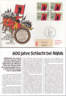 SCHWEIZ Numisbrief Mit 18 G Silber-Medaille, 1988, Stempel Bern, Marke Mi.Nr.4x 1366, 600 Jahre Schlacht Bei Näfels - Brieven En Documenten