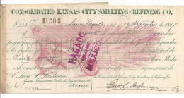 MEXICO CHECK BANK CONSOLIDATED KANSAS CITY SMELTING AND REF. AG. SIERRA MOJADA ,1897 FISCALS!! - Chèques & Chèques De Voyage