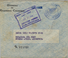 1950 PERÚ , MINISTERIO DE RELACIONES EXTERIORES , SERVICIO AÉREO , SUB-JEFATURA , TAXE PERCUE , FRANQUICIA - Pérou