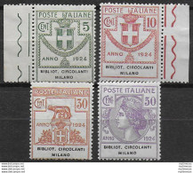 1924 Italia Parastatali Biblioteche Milano 4v. MNH Sassone N. 13/16 - Otros & Sin Clasificación