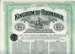KINGDOM Of ROUMANIA; 4% Consolidated Loan Of 1922 - Bank En Verzekering