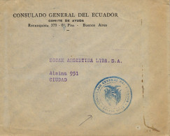 1949 ARGENTINA , CORREO CONSULAR , CONSULADO GENERAL DEL ECUADOR , FECHADOR AL DORSO , CORREO INTERIOR - Cartas & Documentos