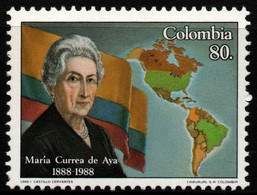 10- KOLUMBIEN - 1988 - MI#:1723 - MNH- MARIA CURREA DE AYA - FLAG / MAP - Colombia