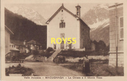 Piemonte-verbania-valle Anzasca Macugnana La Chiesa E Il Monte Rosa Veduta Molto Animata Anni 20 30 (f.piccolo) - Autres & Non Classés