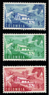 06- KOLUMBIEN - 1950 - MI#: 600-602 - MNH- PEASANT HOUSE - FARM / COWS / TREES / AGRICULTURE - Colombia