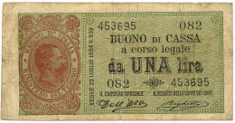 1 Lira UMBERTO I° Serie 082 09 11 1895 R2 RR Q.bb Taglietti Lungo La Filigrana LOTTO 2556 - Italië – 1 Lira