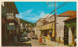 US Virgin Islands, Charlotte Amalie, Business District Street Scene, Autos, Signs, C1950s/60s Vintage Postcard - Amerikaanse Maagdeneilanden