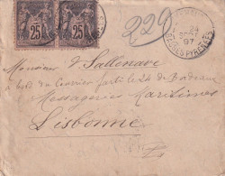 Rivehaute (64) Lettre 1897 Adressée A Bord Du Courrier Parti Le 24 De Bordeaux Messageries Maritimes Lisbonne Portugal - 1876-1898 Sage (Tipo II)