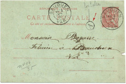 PP15 - FRANCE CP MOUCHON PRIMITIF 10c LES SALLES / BAUDUEN 4/10/1901 LETTRE DE CONTRÔLE AU DEPART OBL. ARRIVEE - Standard Postcards & Stamped On Demand (before 1995)