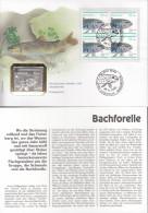 SCHWEIZ Numisbrief Mit 10 G Silber-Marke, 1995, Marke Mi.Nr.4x 1568 FDC, Bachforelle - Brieven En Documenten