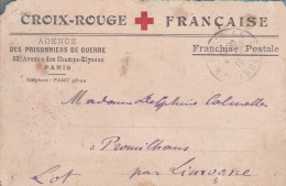 Guerre 14-18--Carte CROIX-ROUGE Française-1915-de Paris Pour PROMILHANES -LOT- 46...Cachets...Prisonniers De Guerre.. - 1. Weltkrieg 1914-1918