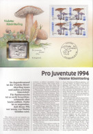 SCHWEIZ Numisbrief Mit 10 G Silber-Marke, 1994, Marke Mi.Nr.4x 1537 FDC, Pilze Des Waldes - Storia Postale