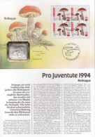 SCHWEIZ Numisbrief Mit 10 G Silber-Marke, 1994, Marke Mi.Nr.4x 1538 FDC, Pilze Des Waldes - Covers & Documents