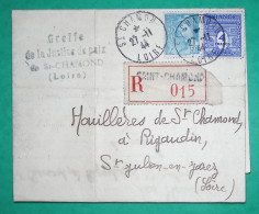 N°549 + 627 MERCURE ARC DE TRIOMPHE RECOMMANDE TARIF 4F50 ST CHAMOND LOIRE POUR ST JULIEN EN JAREZ 1944 COVER FRANCE - 1944-45 Arc De Triomphe