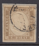 ITALIA - Sardegna - 1862 Sassone N.14Db Oliva Chiaro Cat.600 Euro FIRMATO RAYBAUDI - Sardegna