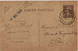PP15 - FRANCE CP SEMEUSE CAMEE 40c D 646 AMBULANT BOULOGNE S-MER A ARRAS / PARIS 13/12/1927 - Cartes Postales Types Et TSC (avant 1995)