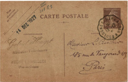 CTN85E - FRANCE CP SEMEUSE CAMEE 40c D 646 AMBULANT BOULOGNE S-MER A ARRAS / PARIS 13/12/1927 - Cartoline Postali E Su Commissione Privata TSC (ante 1995)