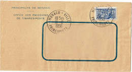 PP15 - MONACO ENVELOPPE DE L'OFFICE DES EMISSIONS DE TIMBRES POSTE 18/2/1956 - Brieven En Documenten