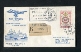 "MONACO" 1958, Zuleitungsbrief Per Einschreiben Zu AIR FRANCE-Erstflug "Paris-Moscou" (R1186) - Téléphone