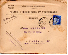 TOURS 37 ENVELOPPE A ENTËTE POSTES TELEGRAPHES ET TELEPHONNES 1939 - Unclassified