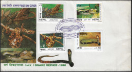 Népal 1998 Y&T 642 à 645 Sur FDC. Serpents - Serpenti
