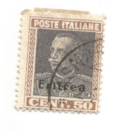 (COLONIE E POSSEDIMENTI) 1928, ERITREA, SOPRASTAMPATI, 50c - 1 Francobollo Usato (CAT. SASSONE N.128) - Erythrée