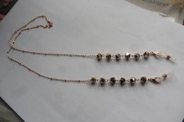 Cordon Chaine à Lunettes En Métal Doré Et Cristaux Mordoré Or Irisé Fantaisie - Necklaces/Chains