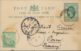 1898 CAPE OF GOOD HOPE , ENTERO POSTAL CON FRANQUEO COMPLEMENTARIO , ZWARTMO - POSEN , UPINGTON - Kaap De Goede Hoop (1853-1904)