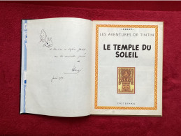 Hergé Dedicace Dans Album Le Temple Du Soleil - Libros Autografiados