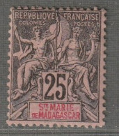 Sainte Marie De Madagascar - N°8 * (1894) 25c Noir Sur Rose - Ungebraucht