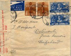 1942 AFRICA DEL SUR , BRITS - DELEMONT , SOBRE CIRCULADO , CORREO AÉREO , BANDA DE CIERRE DE CENSURA - Briefe U. Dokumente