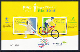 2016 Costa Rica Rio Olympics Cycling Fencing Souvenir Sheet MNH - Costa Rica