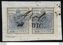 1851 Lombardo Veneto 45c. Azzurro Scuro Pair Cancelled Sassone 17a - Lombardo-Veneto