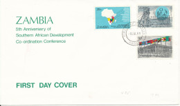 Zambia FDC 9-7-1985 5th Anniversary Of South African Development  Complete Set Of 3 With Cachet - Zambie (1965-...)