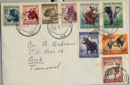 1954 AFRICA DEL SUR , BRITS , SOBRE CIRCULADO , FAUNA , ANIMALES , SERIE BÁSICA - Cartas