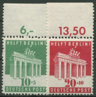 Bizone 1948 BERLIN-HILFE, Brandenb. Tor 101/02 Oberrand Postfrisch, Vorgefaltet - Mint