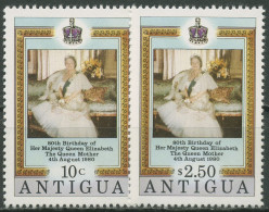 Antigua 1980 Königinmutter Elisabeth 80. Geburtstag 589/90 Postfrisch - 1960-1981 Autonomie Interne