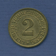 Bremen 2 Verrechnungs-Pfennig 1924, J N43 Messing, Vz (m6246) - Sonstige & Ohne Zuordnung