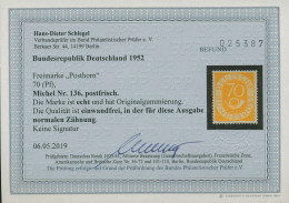 Bund 1951 Freimarke Posthorn 136 Postfrisch Geprüft Mit Befund - Ungebraucht