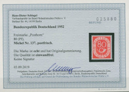 Bund 1951 Freimarke Posthorn 137 Postfrisch Geprüft Mit Befund - Neufs