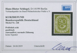 Bund 1951 Freimarke Posthorn 138 Postfrisch Geprüft Mit Befund - Neufs