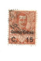 (COLONIE E POSSEDIMENTI) 1928, ERITREA, SOPRASTAMPATI, 15 Su 25c - 1 Francobollo Usato (CAT. SASSONE N.30) - Eritrea