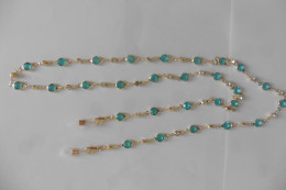 Cordon Chaine à Lunettes Métal Doré Strass Blanc Et Cristaux Bleu Turquoise - Collares/Cadenas