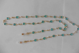 Cordon Chaine à Lunettes Métal Doré Strass Blanc Et Cristaux Bleu Turquoise - Necklaces/Chains